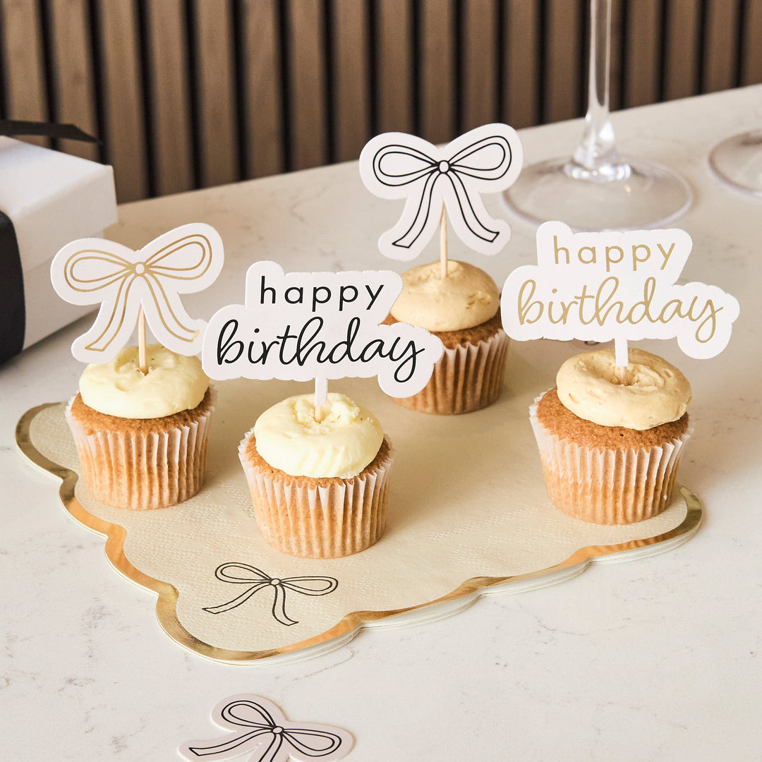 Birthday Bow Food Picks - Pack of 12 Cupcake Toppers Birthday Bow Food Picks - Pack of 12