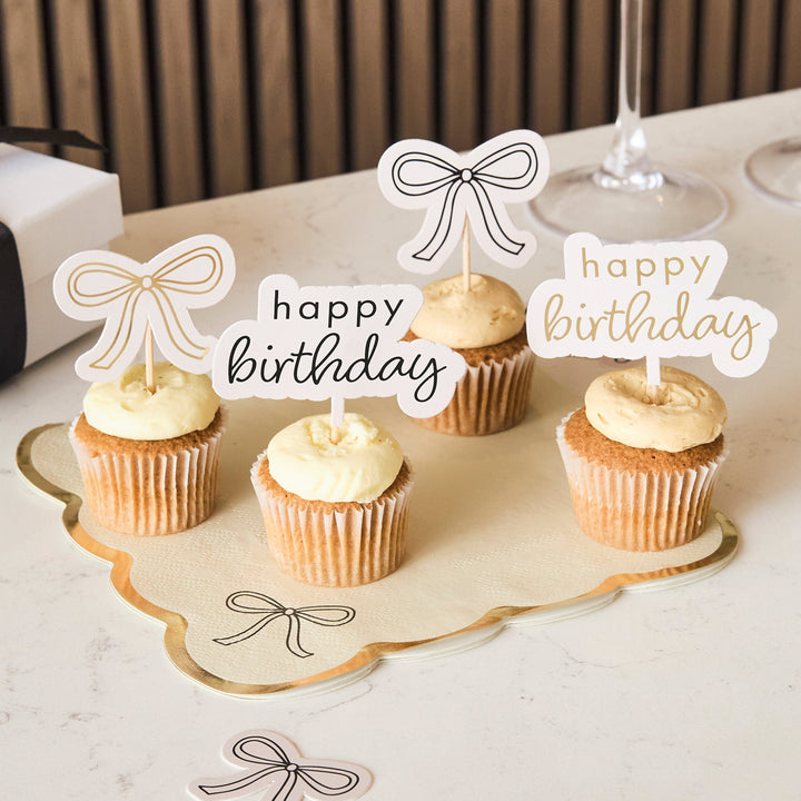 Birthday Bow Food Picks - Pack of 12 Cupcake Toppers Birthday Bow Food Picks - Pack of 12