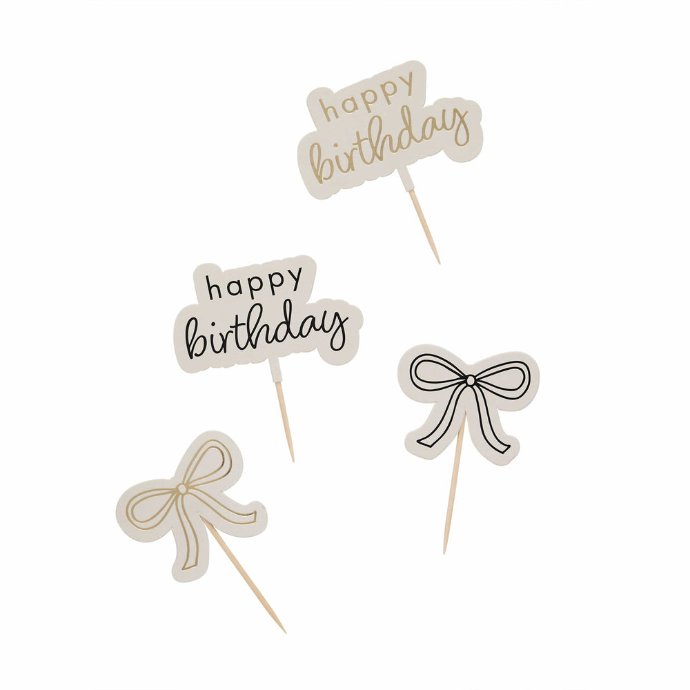 Birthday Bow Food Picks - Pack of 12 Cupcake Toppers Birthday Bow Food Picks - Pack of 12