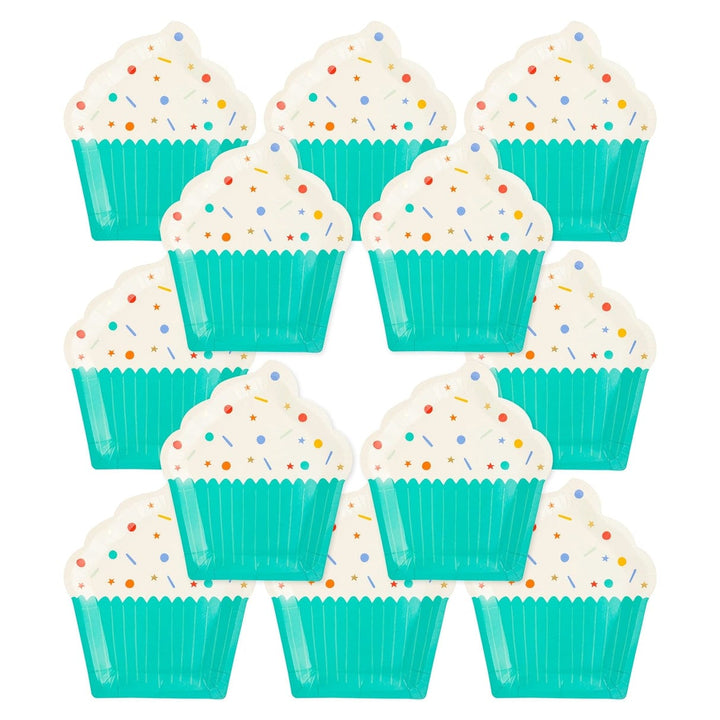 Birthday Cupcake Shaped Party Plates x 12 - My Mind's Eye Party UK Disposable Plates Birthday Cupcake Shaped Party Plates x 12