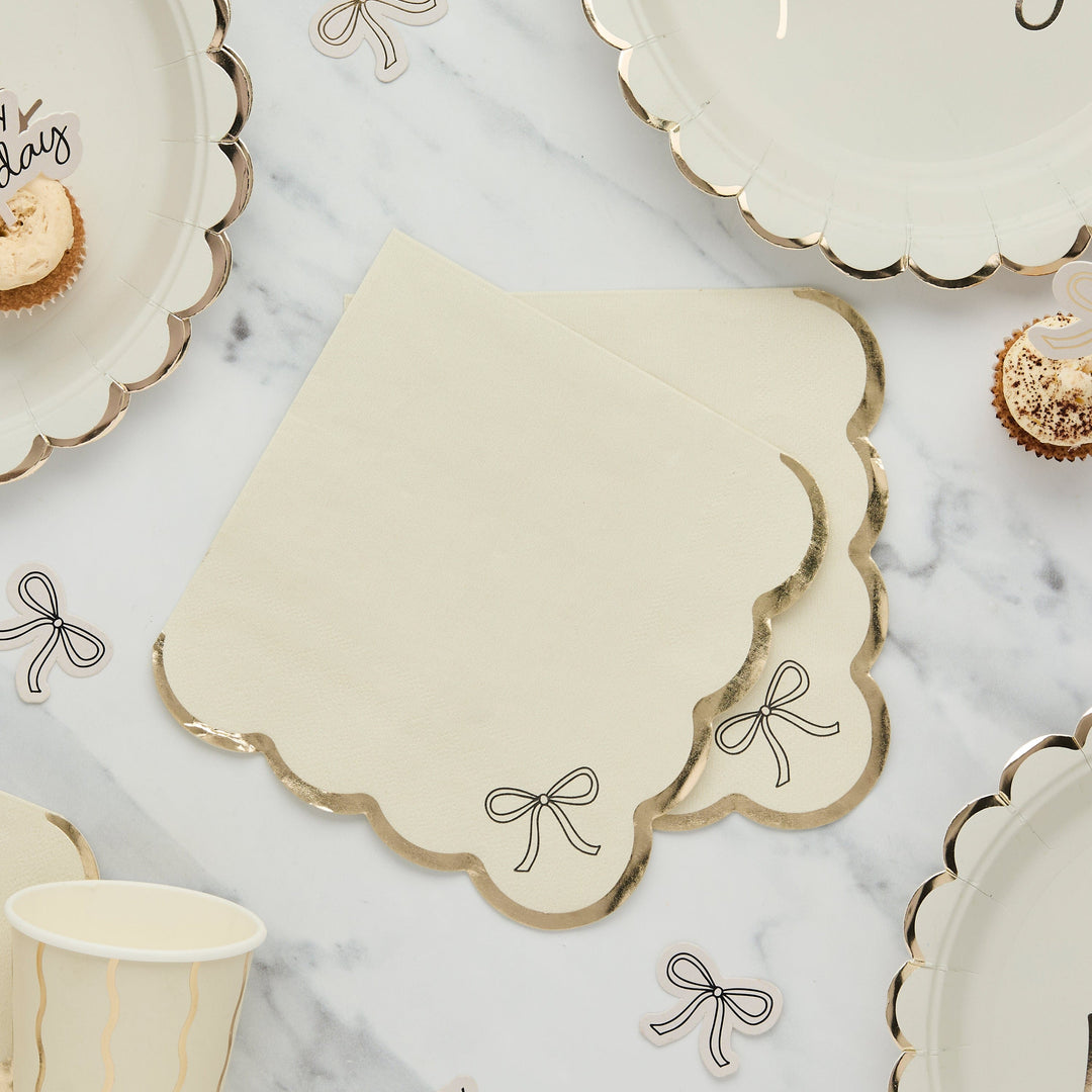 Black Bow & Cream Party Napkins x 16 Paper Napkins Black Bow & Cream Party Napkins x 16