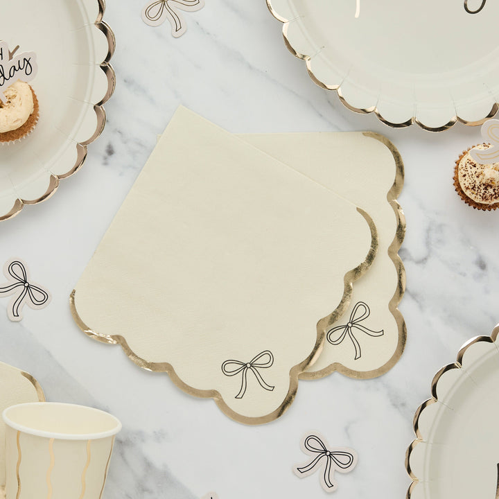 Black Bow & Cream Party Napkins x 16 Paper Napkins Black Bow & Cream Party Napkins x 16