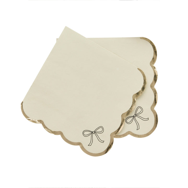 Black Bow &amp; Cream Party Napkins x 16 Paper Napkins Black Bow &amp; Cream Party Napkins x 16
