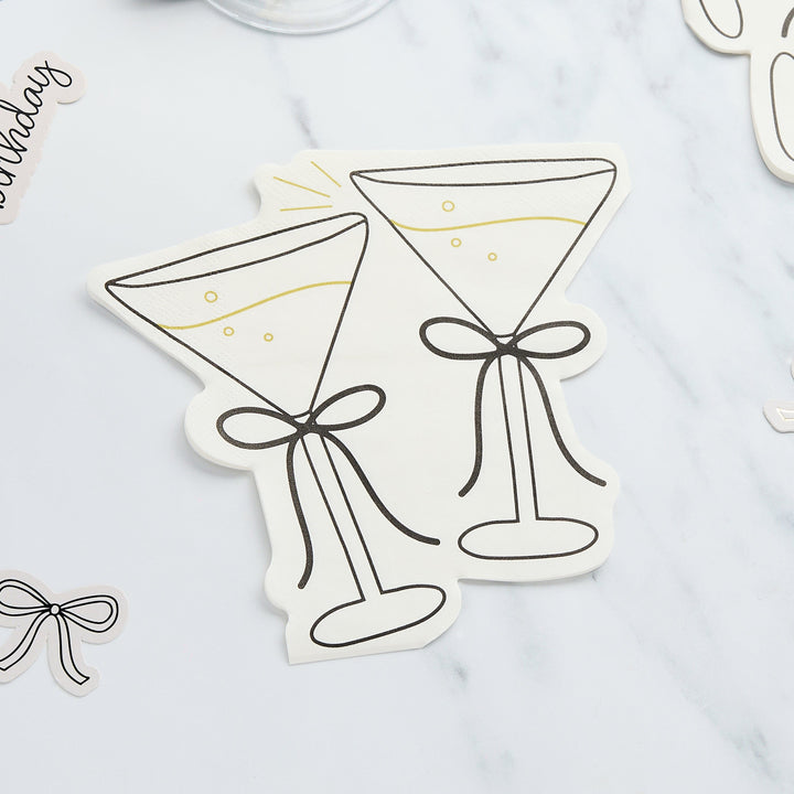 Black & Gold Cocktail Shaped Party Napkins x 16 Paper Napkins Black & Gold Cocktail Shaped Party Napkins x 16