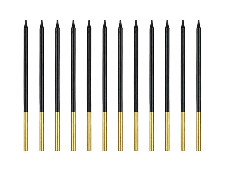 Black Gold Tip Cake Candles x 10 - Birthday Cake Candles Birthday Candles Black Gold Tip Cake Candles x 12