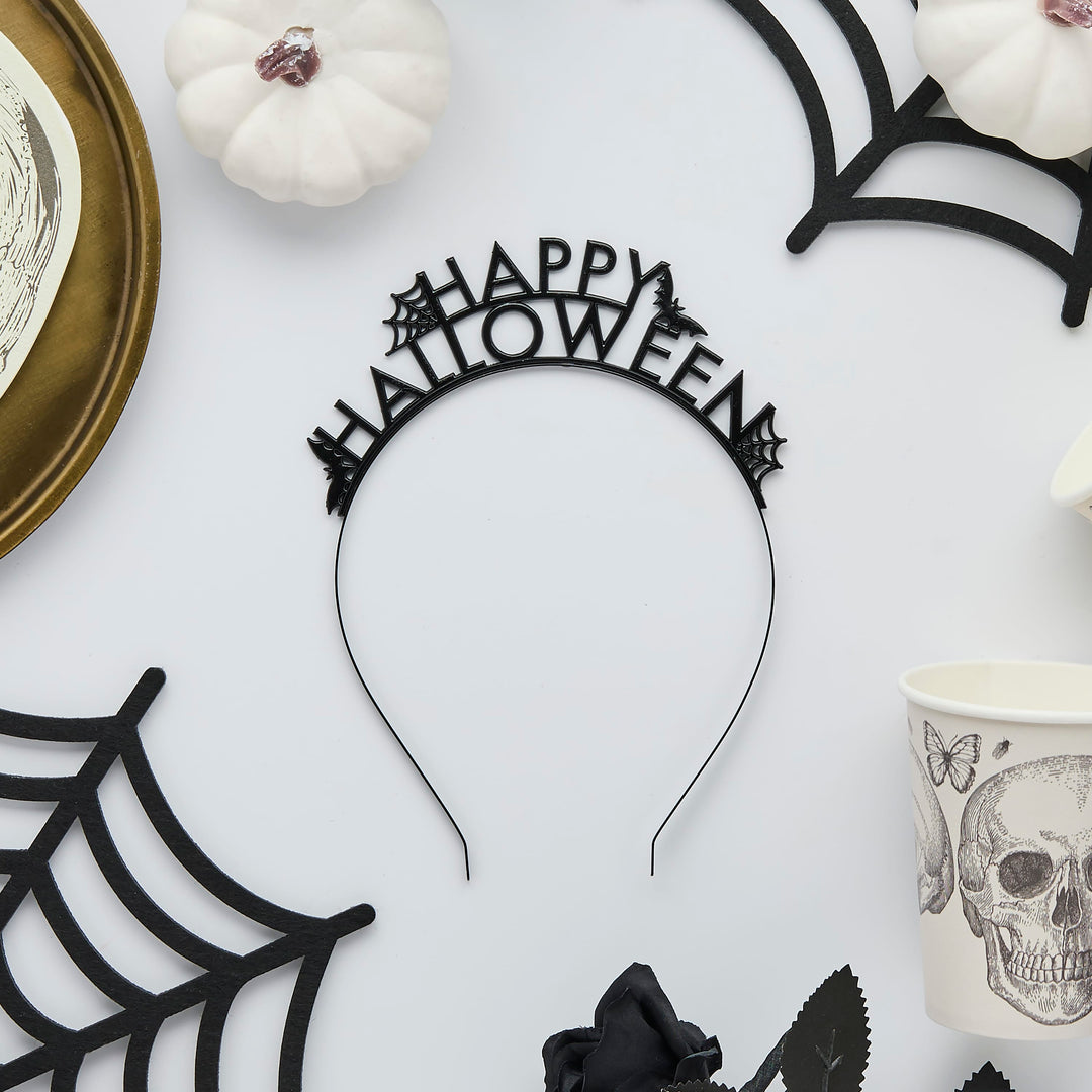 Black Happy Halloween Metal Headband - Party Accessory Party Accessories Black Happy Halloween Metal Headband