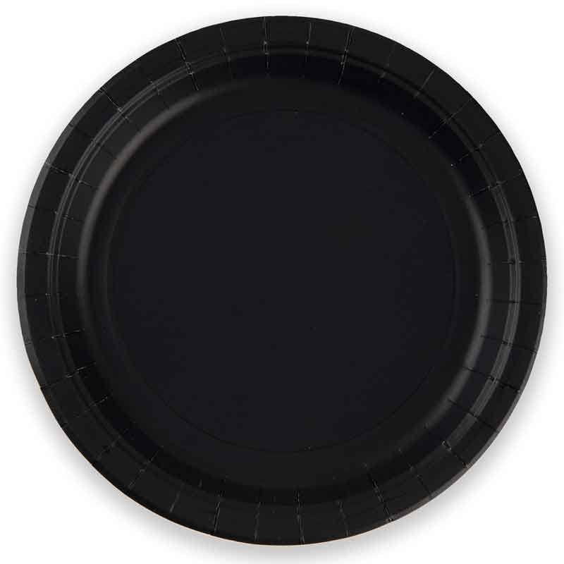 Black Large Paper Party Plates x 8 - Black Party Supplies Disposable Plates Black Large Paper Party Plates x 8