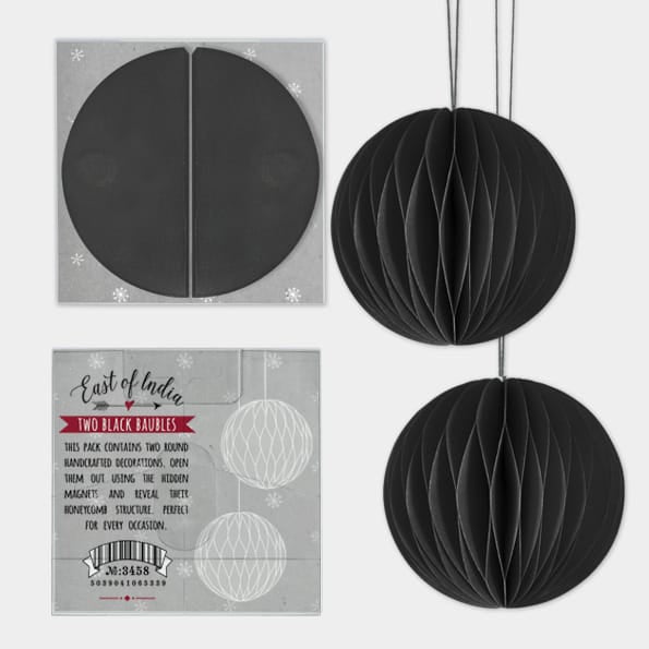 Black Paper Christmas Baubles, Pack of 2 | East of India Bauble East of India Paper Christmas Baubles - Black, Pack of 2