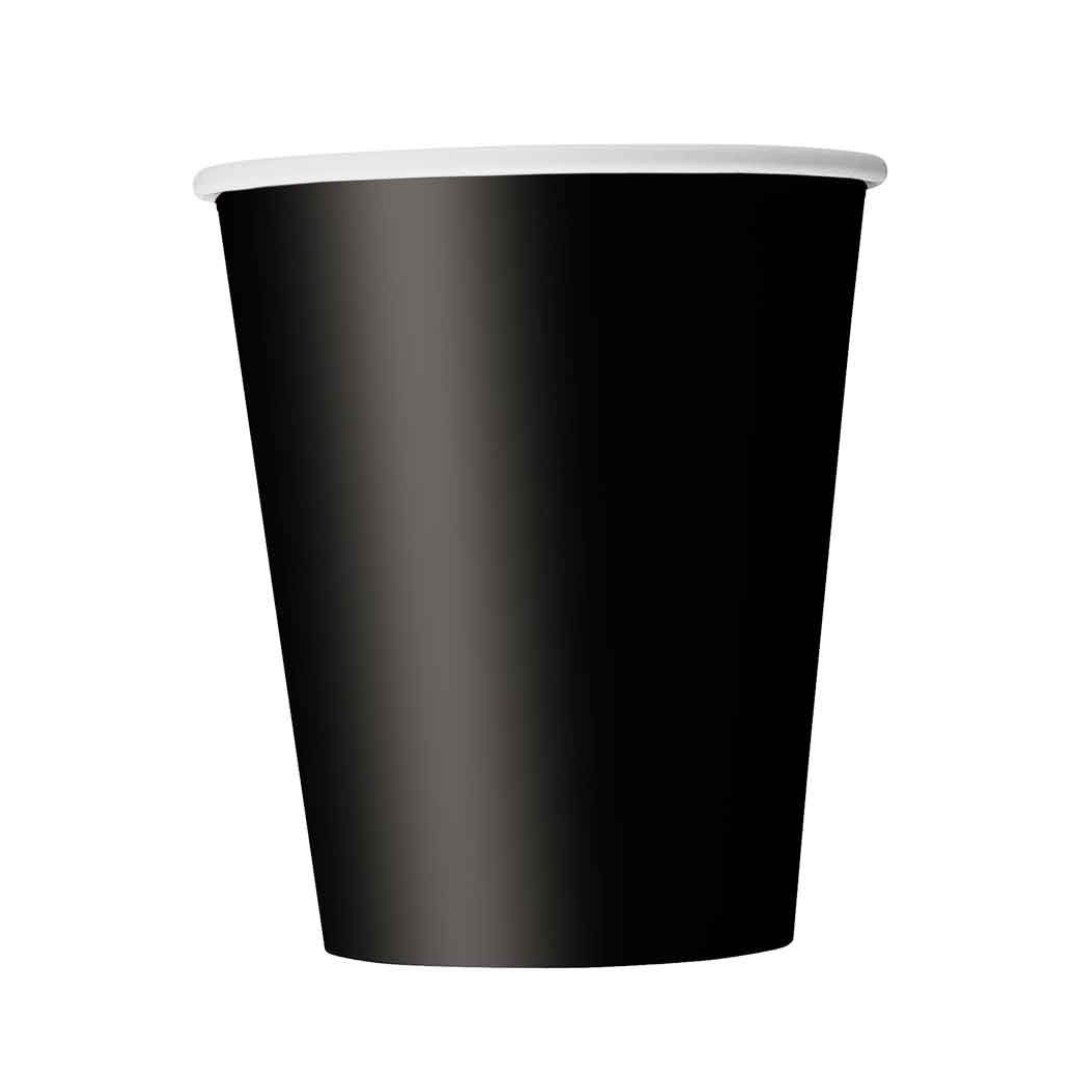 Black Paper Party Cups x 14 - Black Party Supplies Disposable Cups Black Paper Party Cups x 14