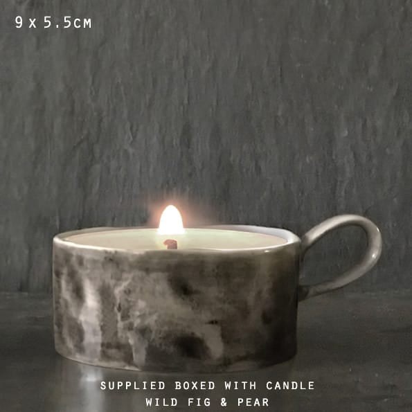 Black Wash Handled Porcelain Candle Holder | East of India candle holder East of India Porcelain Handled Candle Holder - Black Wash