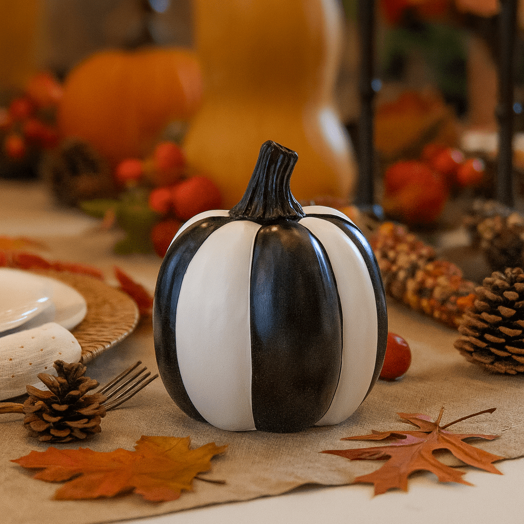 Black & White Stripe Pumpkin Decoration - Round ornament Black & White Stripe Pumpkin Decoration - Round