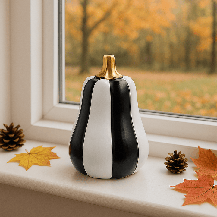 Black & White Stripe Pumpkin Decoration - Tall ornament Black & White Stripe Pumpkin Decoration - Tall