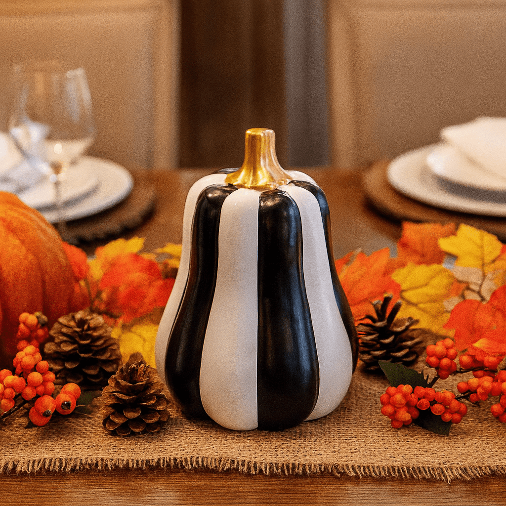 Black & White Stripe Pumpkin Decoration - Tall ornament Black & White Stripe Pumpkin Decoration - Tall