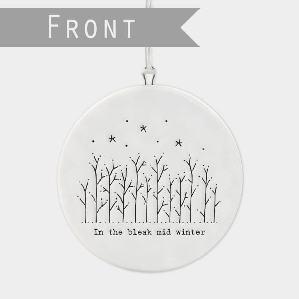 Bleak Mid Winter Porcelain Flat Bauble | East of India Bauble East of India Porcelain Flat Bauble - Bleak Mid Winter