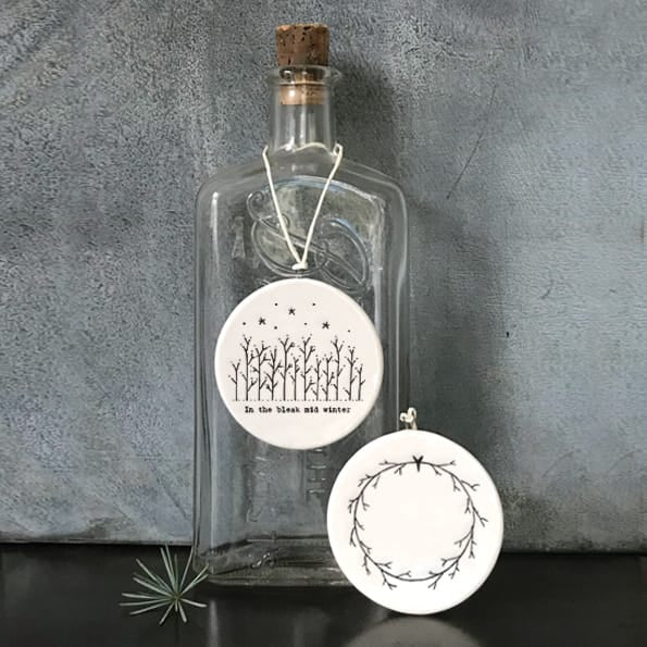 Bleak Mid Winter Porcelain Flat Bauble | East of India Bauble East of India Porcelain Flat Bauble - Bleak Mid Winter
