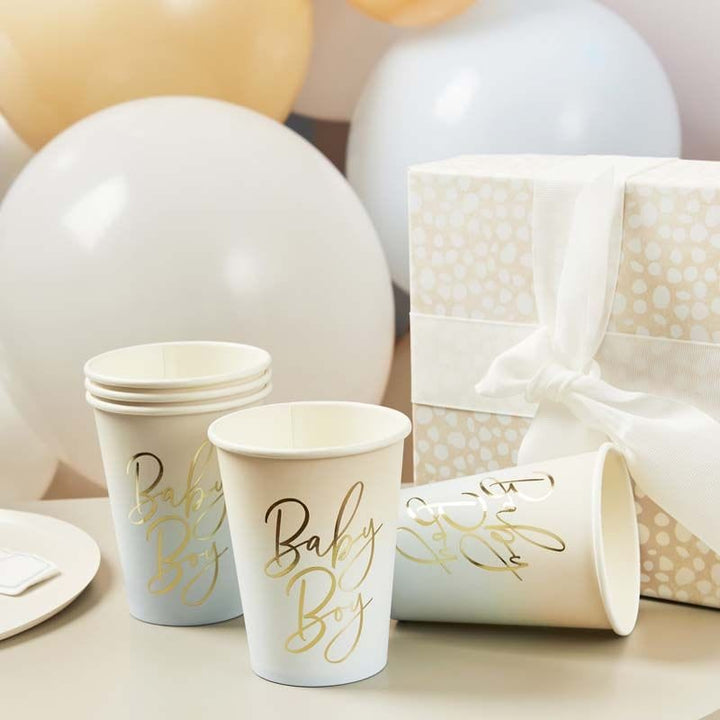 Blue Baby Boy Paper Cups x 8 - Baby Shower Supplies Paper Napkins Blue Baby Boy Paper Cups x 8