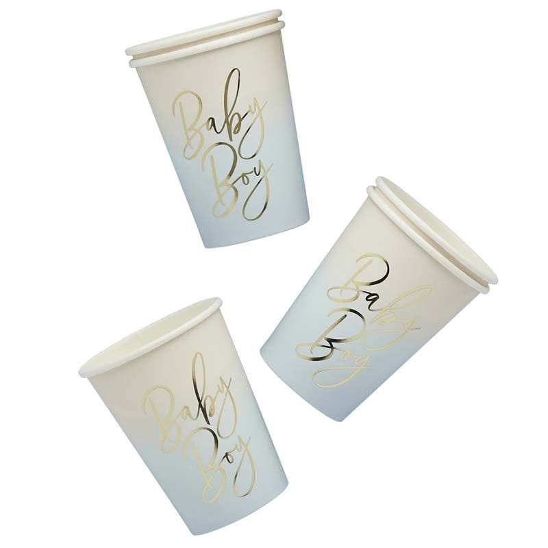 Blue Baby Boy Paper Cups x 8 - Baby Shower Supplies Paper Napkins Blue Baby Boy Paper Cups x 8