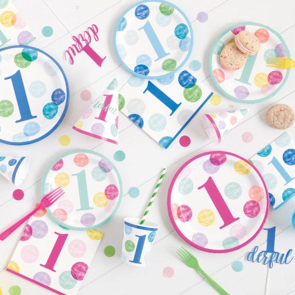 Disposable Plates Blue Dots 1st Birthday Large Party Plates (pack of 8)