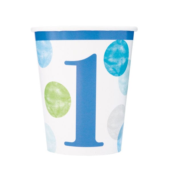Paper Cup Blue Dots 1st Birthday Party Cups (pack of 8)