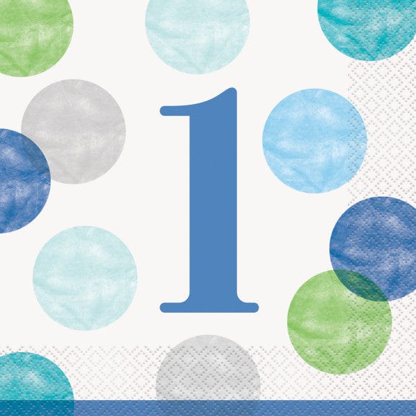 Paper Napkins Blue Dots 1st Birthday Party Napkins (Pack of 16)
