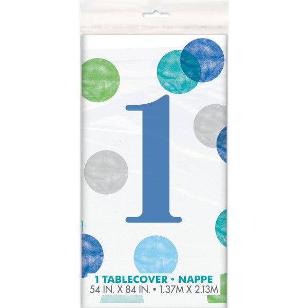 table cover Blue Dots 1st Birthday Party Tablecover