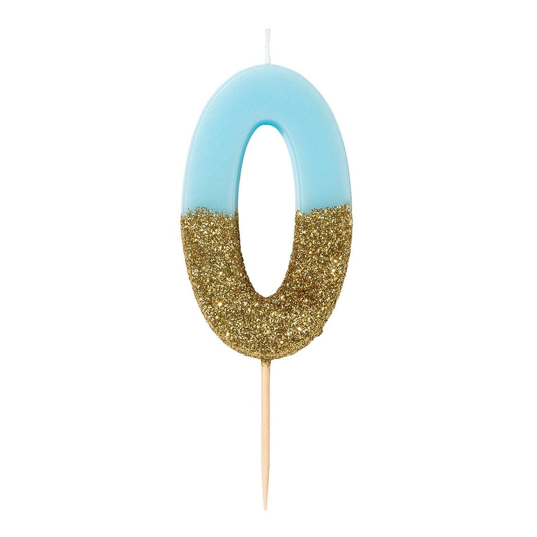 Birthday Candles Blue Glitter Number 0 Birthday Candle