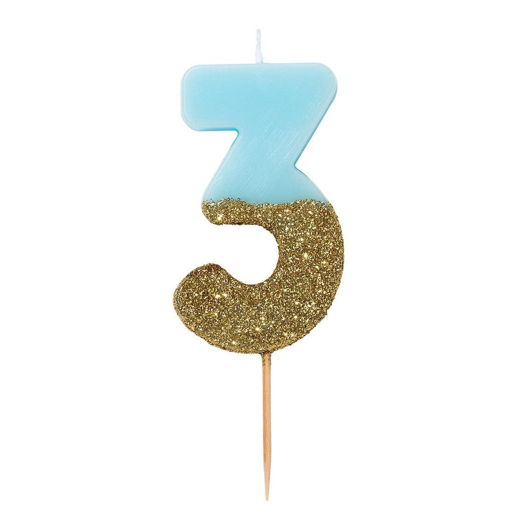 Birthday Candles Blue Glitter Number 3 Birthday Candle