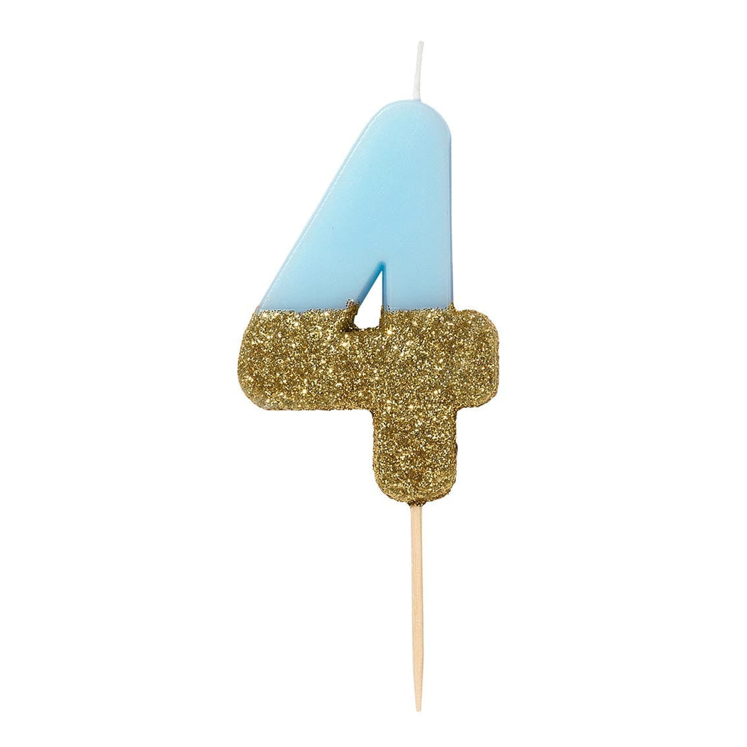 Birthday Candles Blue Glitter Number 4 Birthday Candle