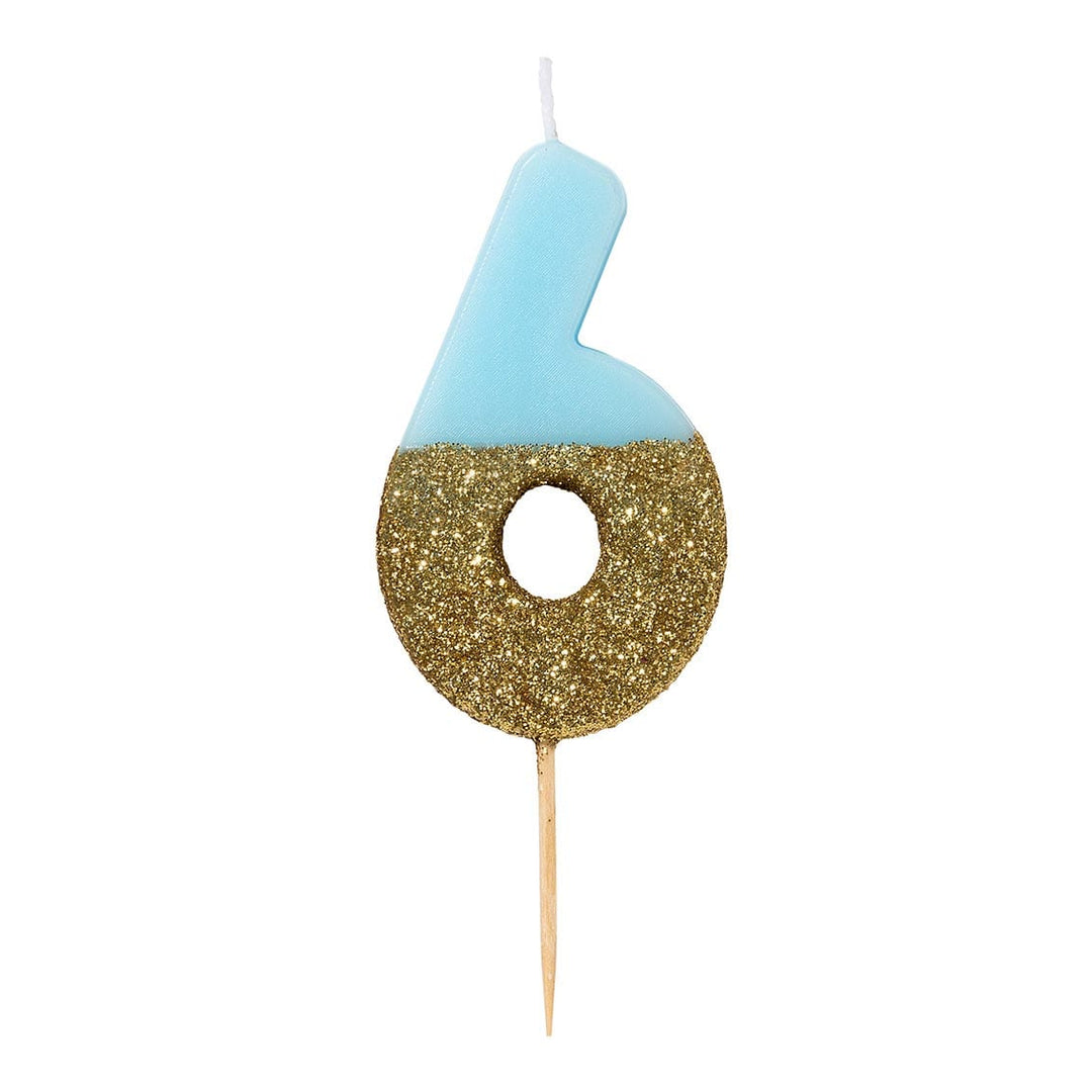 Birthday Candles Blue Glitter Number 6 Birthday Candle