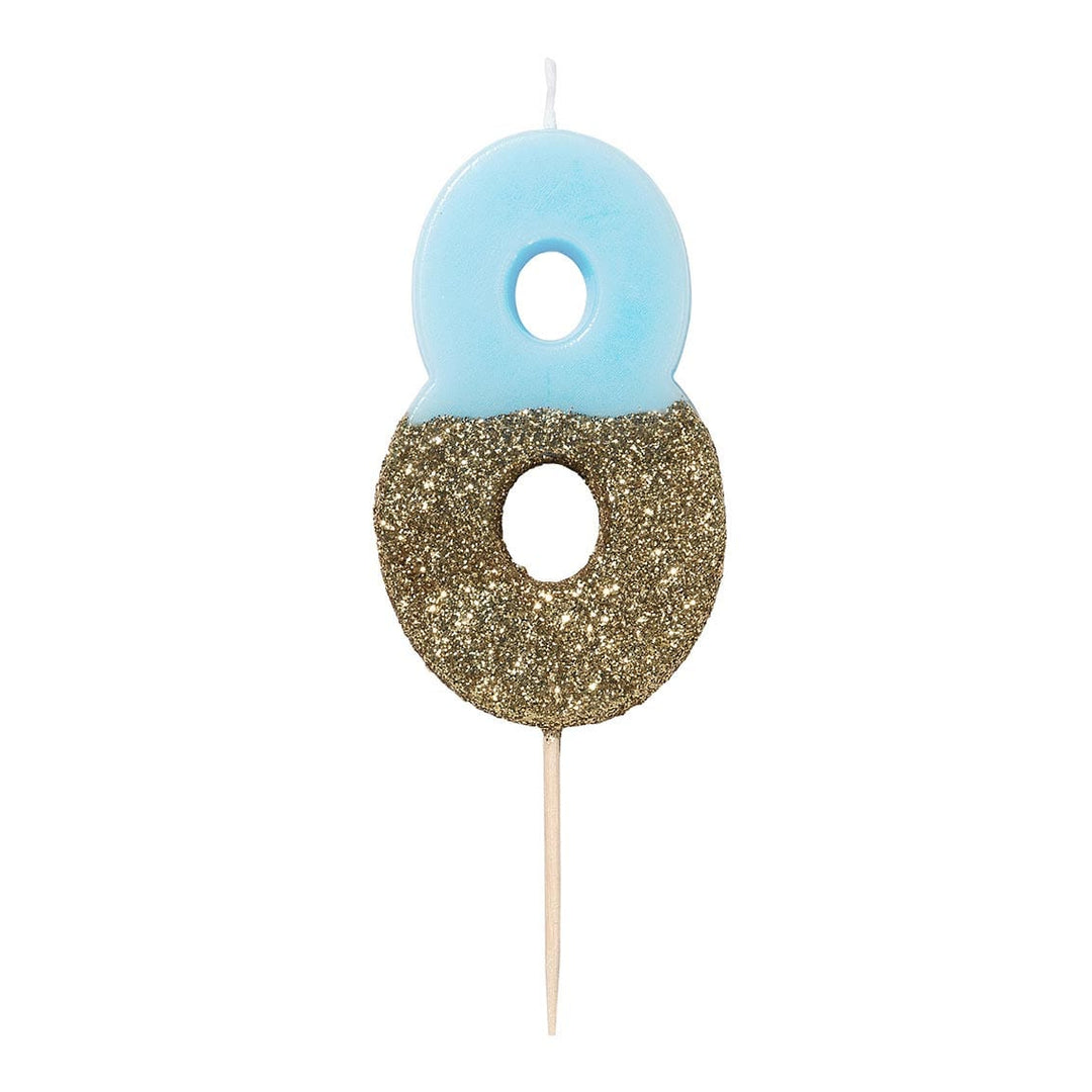 Birthday Candles Blue Glitter Number 8 Birthday Candle