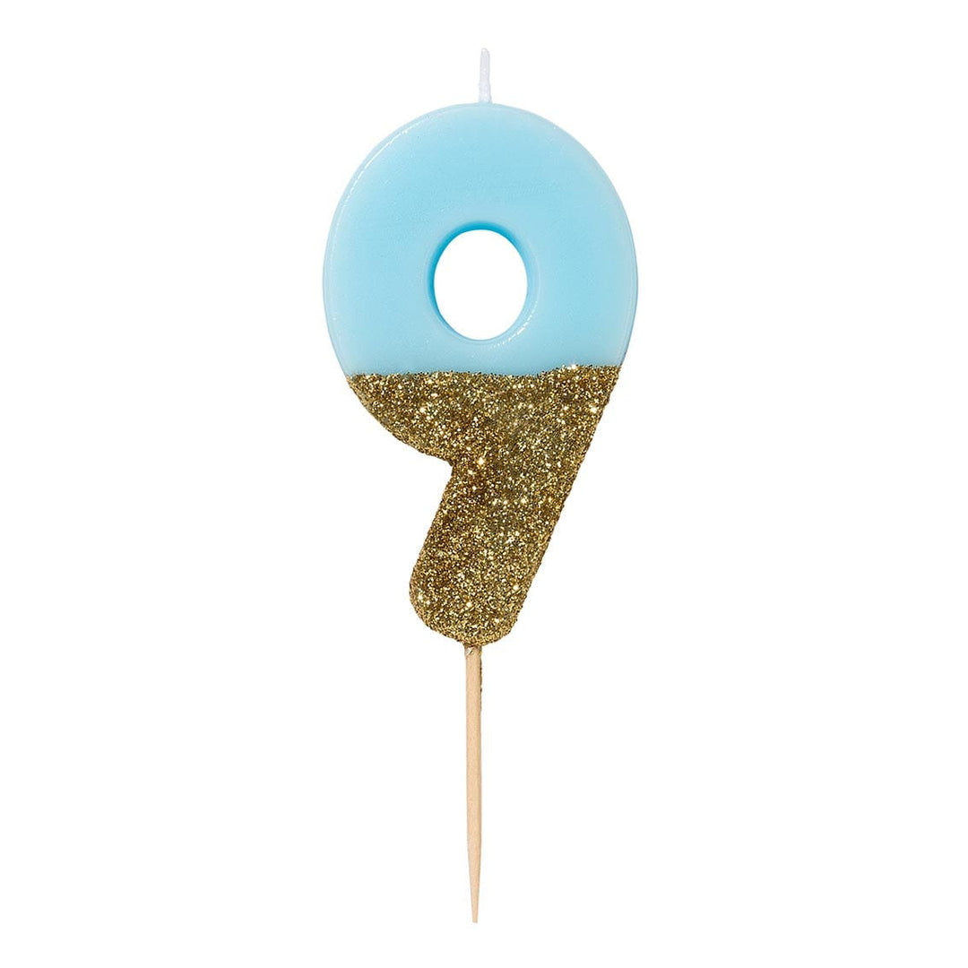 Birthday Candles Blue Glitter Number 9 Birthday Candle