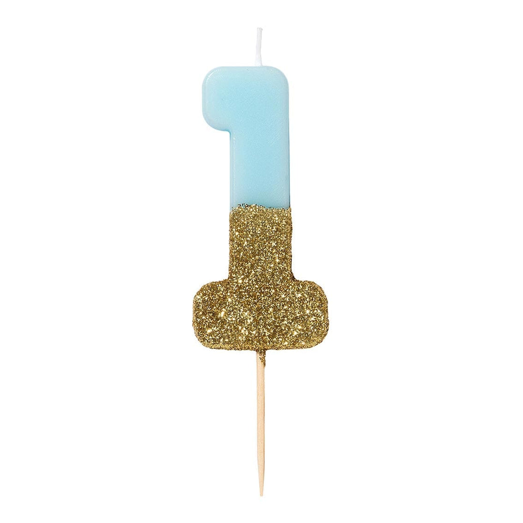 Birthday Candles Blue Glitter Number Candle - 1