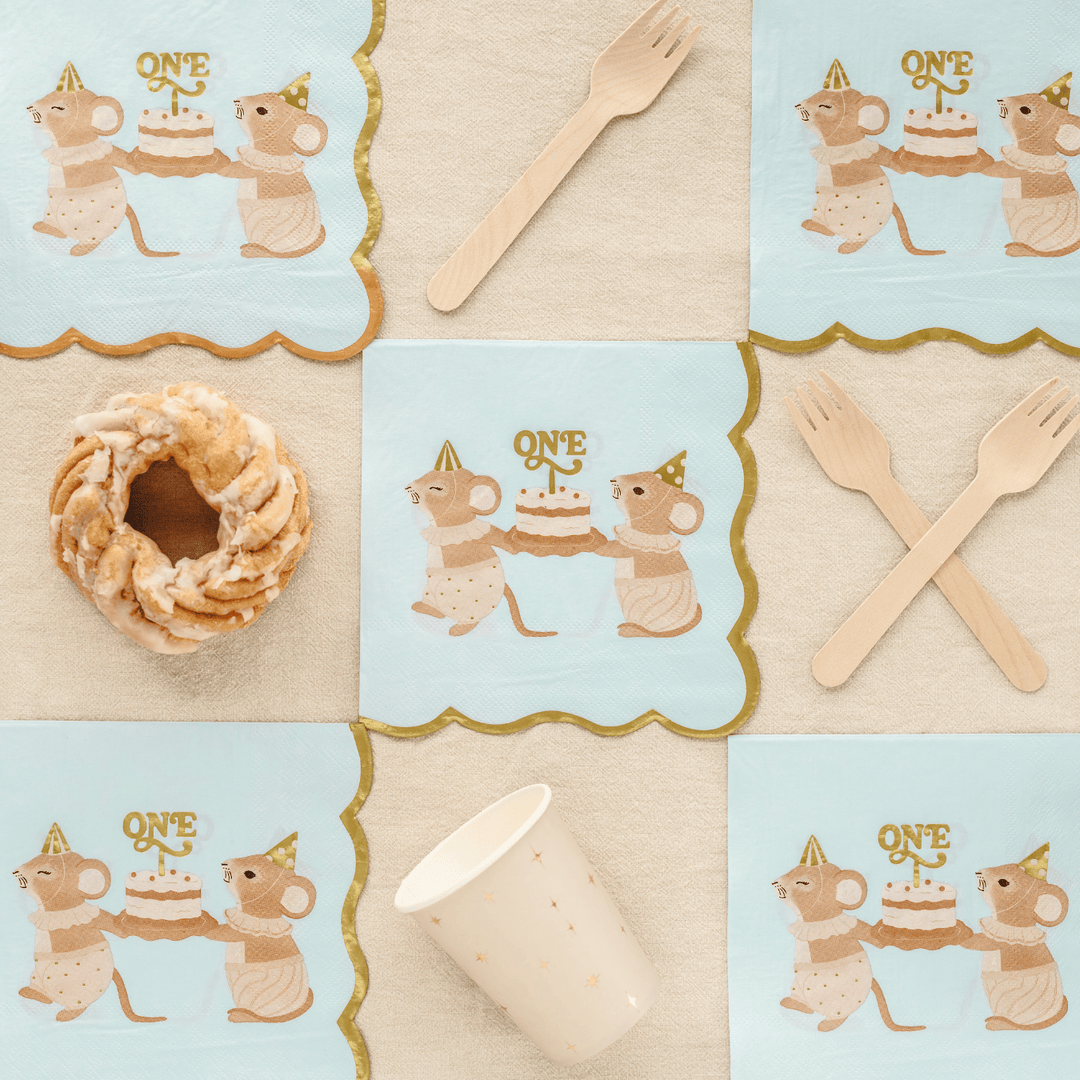 Blue Mouse 1st Birthday Party Napkins x 12 - 1st Birthday Party Supplies Paper Napkins Blue Mouse 1st Birthday Party Napkins x 12