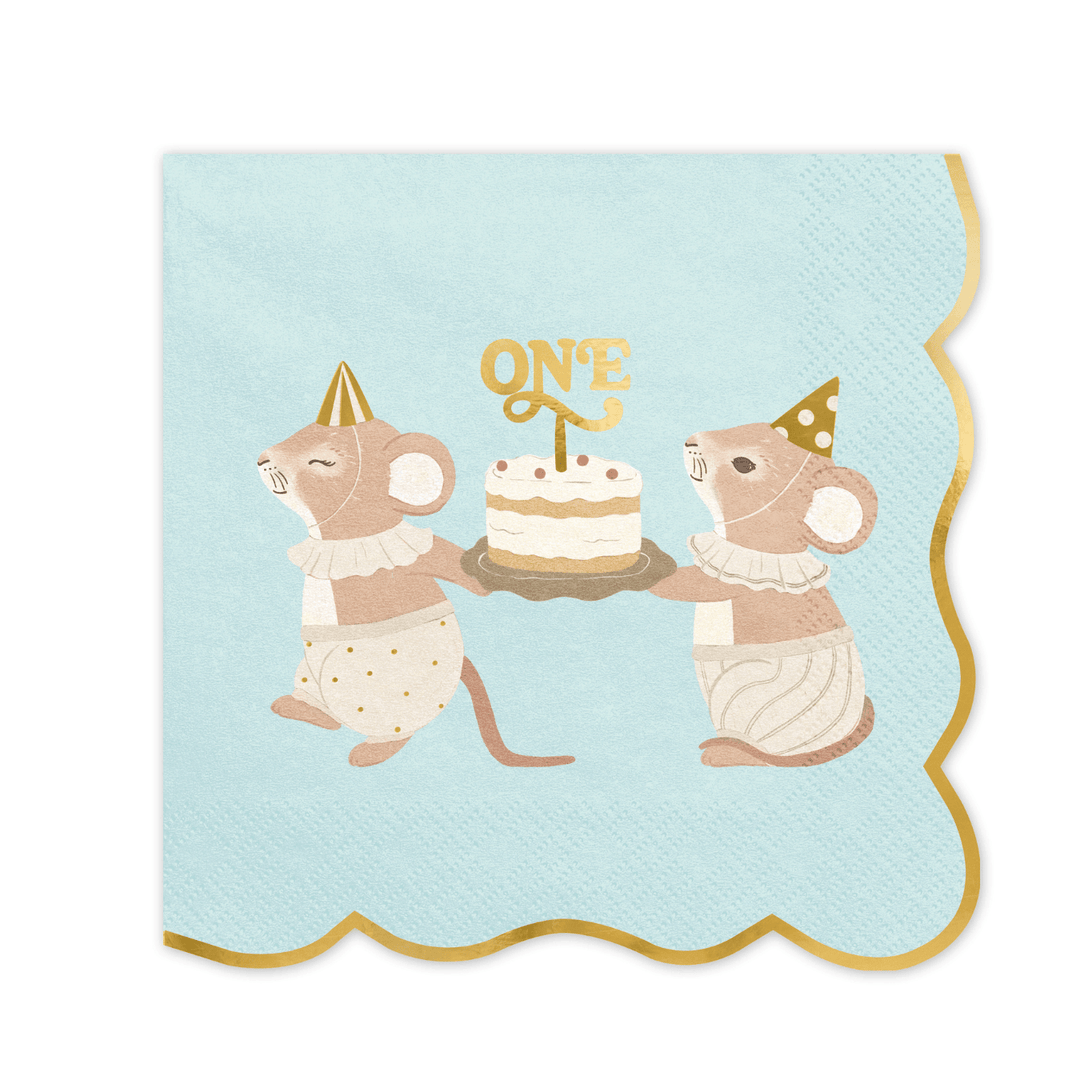 Blue Mouse 1st Birthday Party Napkins x 12 - 1st Birthday Party Supplies Paper Napkins Blue Mouse 1st Birthday Party Napkins x 12