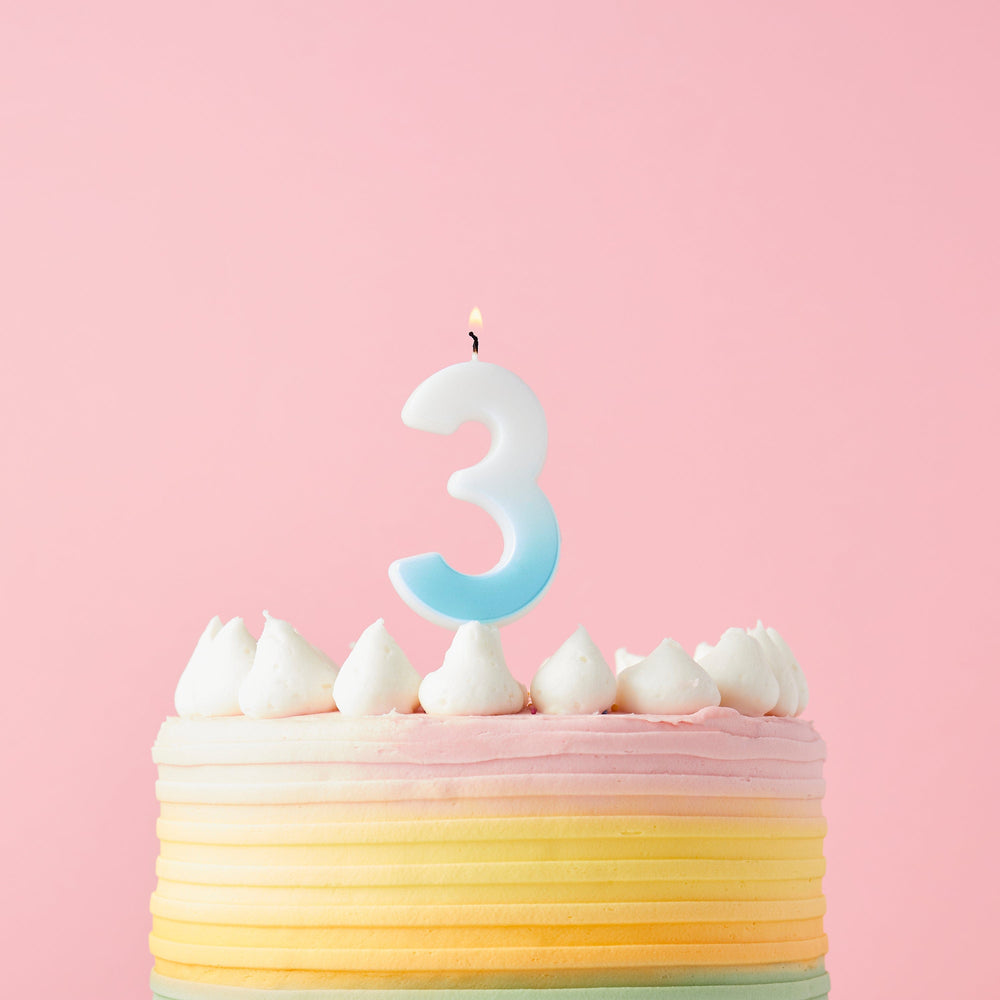 Blue Ombre Number 3 Cake Candle - Birthday Cake Candles Birthday Candles Blue Ombre Number 3 Cake Candle