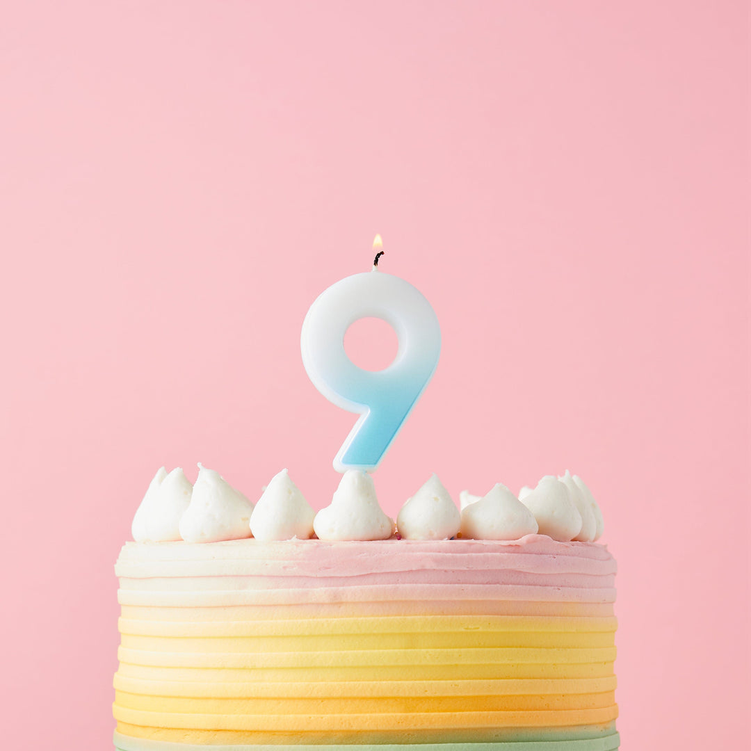 Blue Ombre Number 9 Cake Candle - Birthday Cake Candles Birthday Candles Blue Ombre Number 9 Cake Candle
