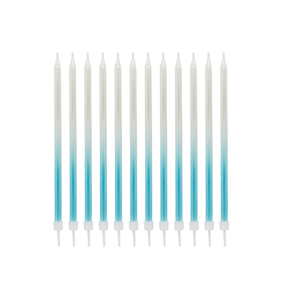 Blue Ombre Tall Skinny Candles - Pack of 12 - Birthday Cake Candles Birthday Candles Blue Ombre Tall Skinny Candles - Pack of 12