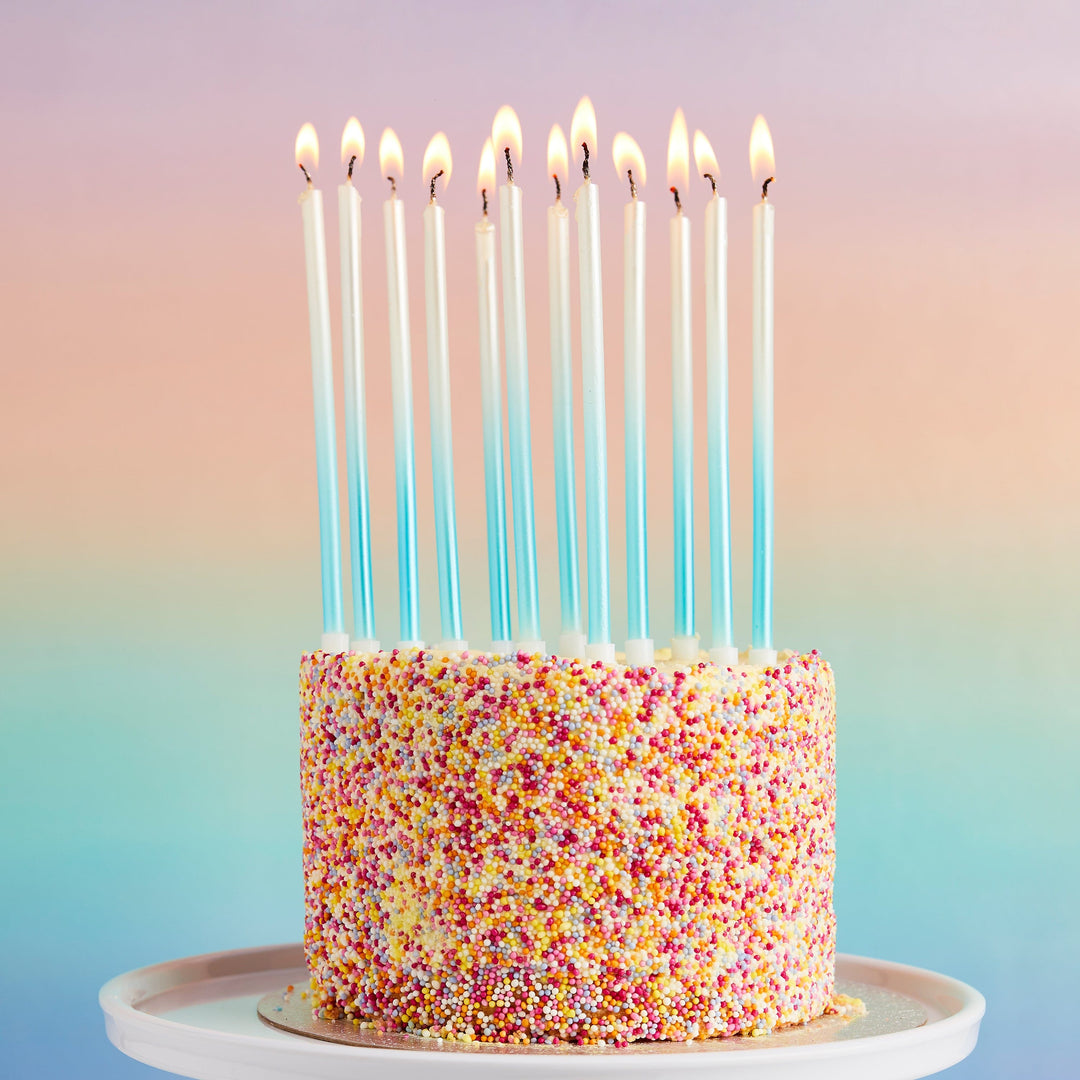 Blue Ombre Tall Skinny Candles - Pack of 12 - Birthday Cake Candles Birthday Candles Blue Ombre Tall Skinny Candles - Pack of 12