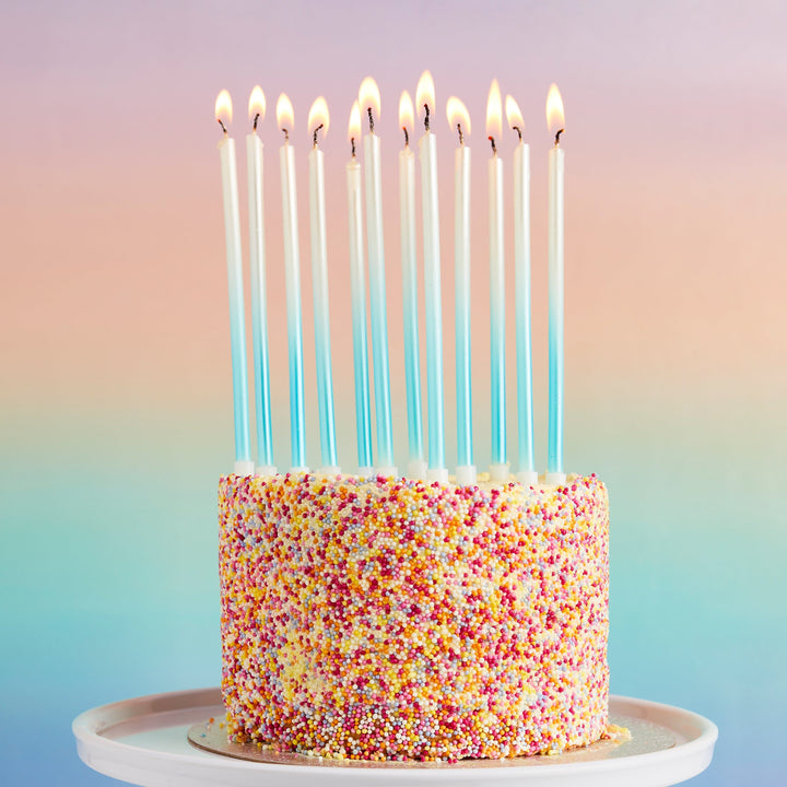 Blue Ombre Tall Skinny Candles - Pack of 12 - Birthday Cake Candles Birthday Candles Blue Ombre Tall Skinny Candles - Pack of 12