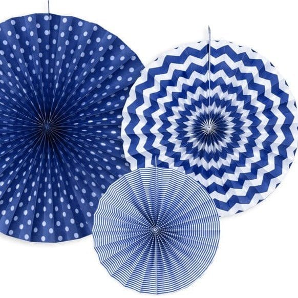 Blue Party Decorations - Navy Party Fans Party Supplies Navy Blue Party Fan Decorations x 3