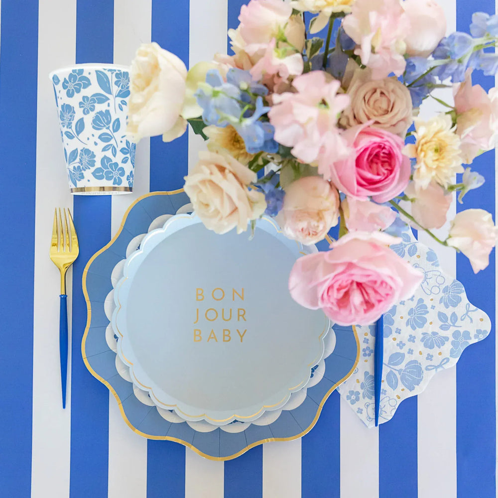 Bonjour Baby Blue Baby Shower Small Plates x 8 - Boy Baby Shower Disposable Plates Bonjour Baby Blue Baby Shower Small Plates x 8