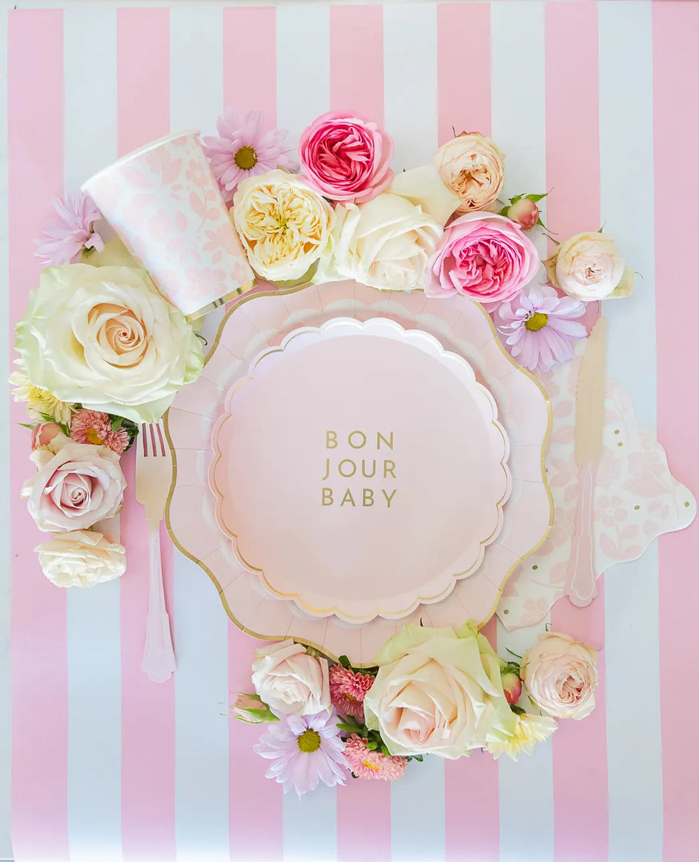 Bonjour Baby Pink Baby Shower Small Plates x 8 - Girl Baby Shower Disposable Plates Bonjour Baby Girl Baby Shower Small Plates x 8