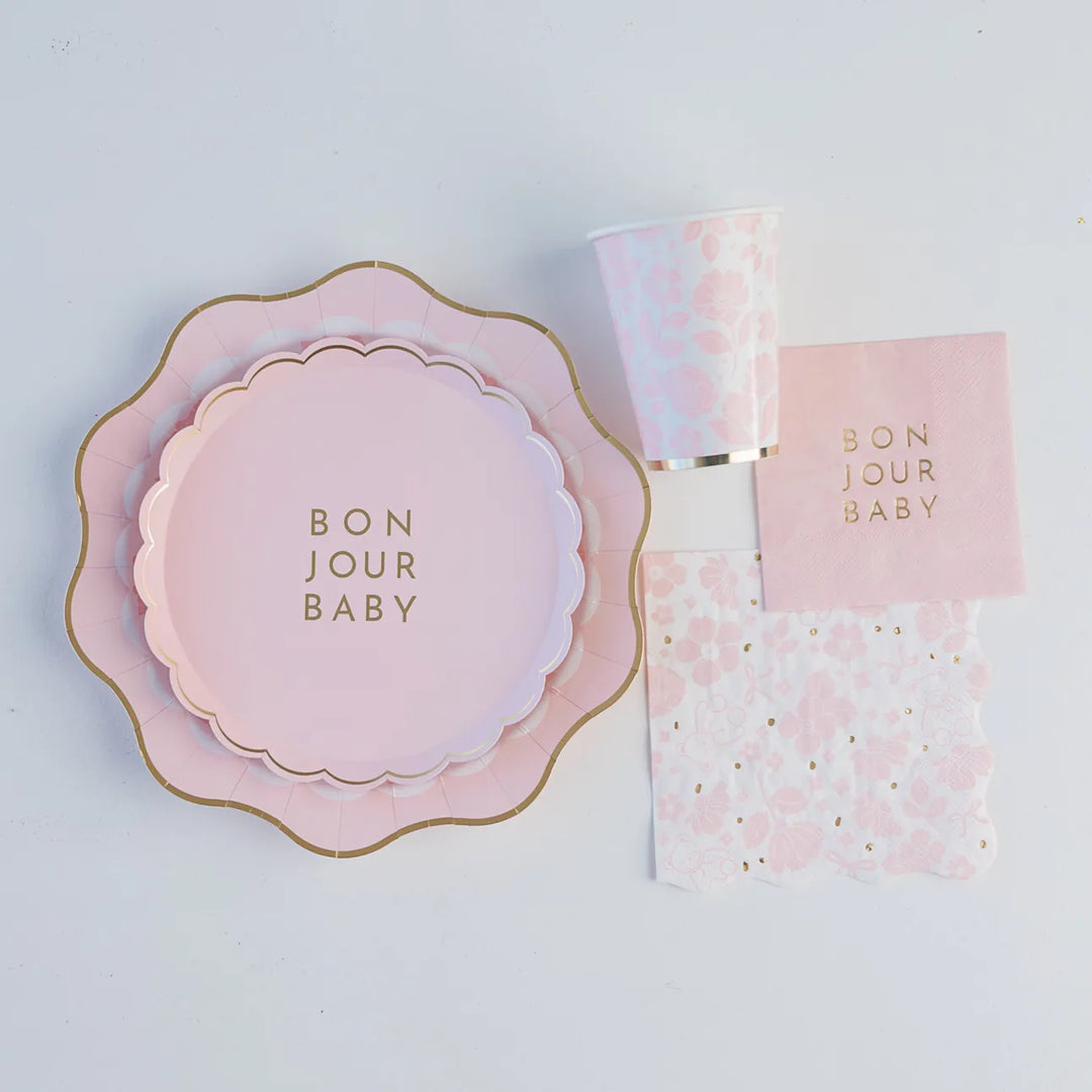 Bonjour Baby Pink Baby Shower Small Plates x 8 - Girl Baby Shower Disposable Plates Bonjour Baby Girl Baby Shower Small Plates x 8