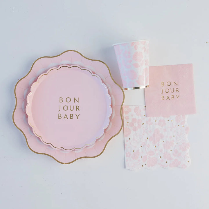 Bonjour Baby Pink Baby Shower Small Plates x 8 - Girl Baby Shower Disposable Plates Bonjour Baby Girl Baby Shower Small Plates x 8