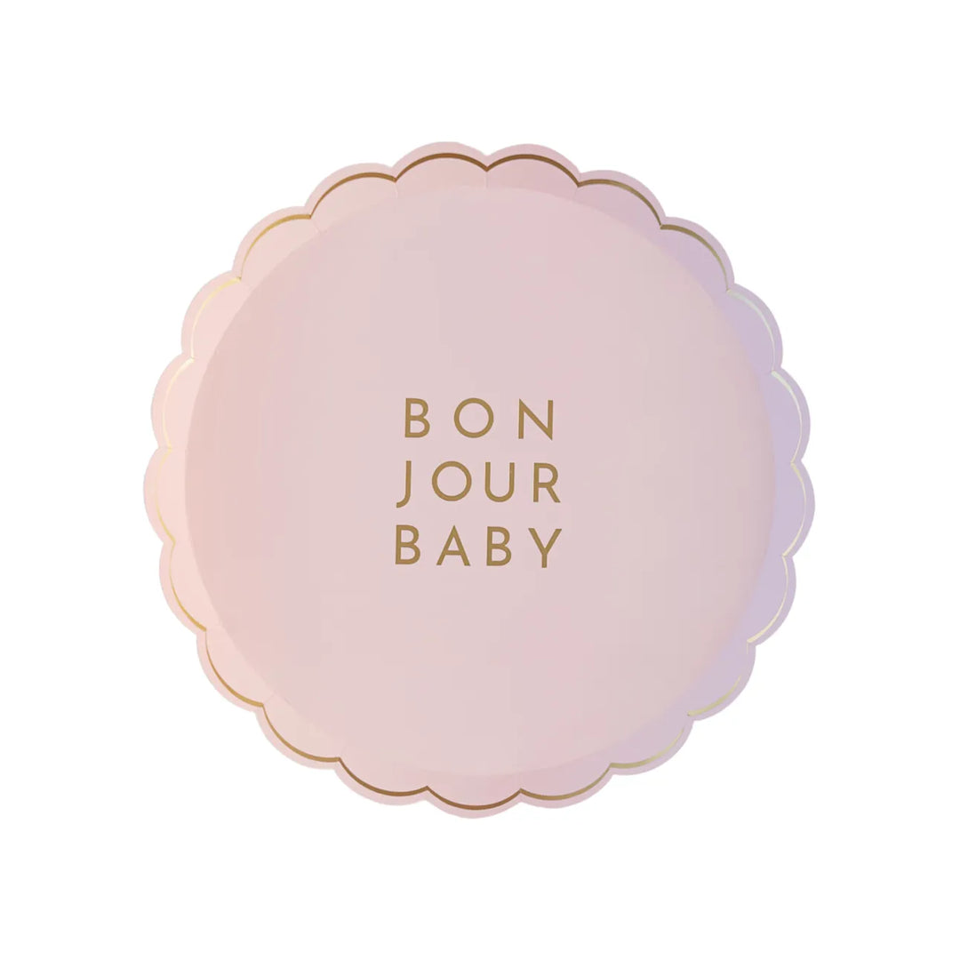 Bonjour Baby Pink Baby Shower Small Plates x 8 - Girl Baby Shower Disposable Plates Bonjour Baby Girl Baby Shower Small Plates x 8
