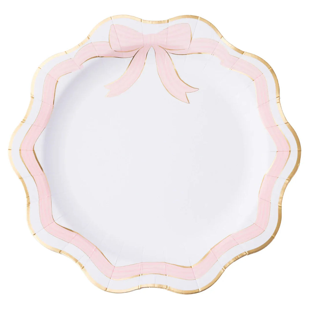 Bonjour Fete - Elegant Pink & Gold Bow Party Plates x 8 Disposable Plates Elegant Pink & Gold Bow Party Plates x 8