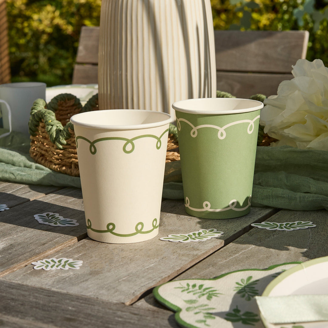 Botanical Party Sage Green Paper Cups x 8 party cups Botanical Party Sage Green Paper Cups x 8