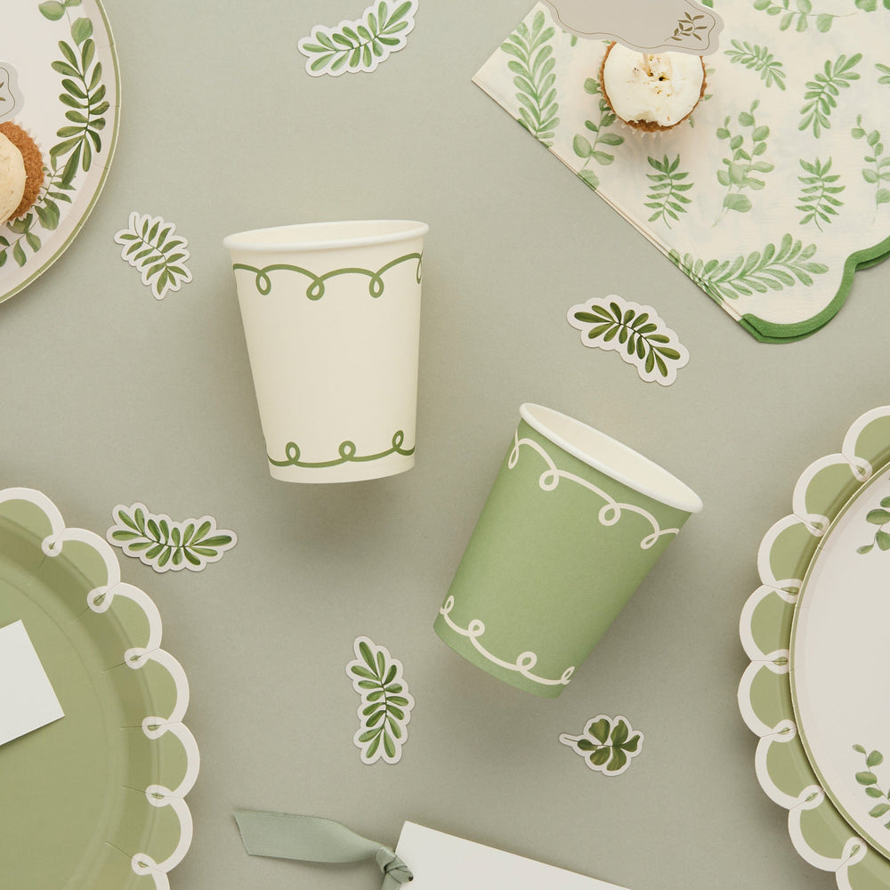 Botanical Party Sage Green Paper Cups x 8 party cups Botanical Party Sage Green Paper Cups x 8