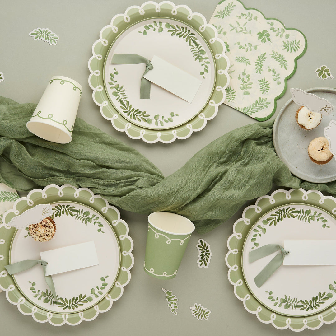 Botanical Party Sage Green Party Plates x 8 Disposable Plates Botanical Party Sage Green Party Plates x 8