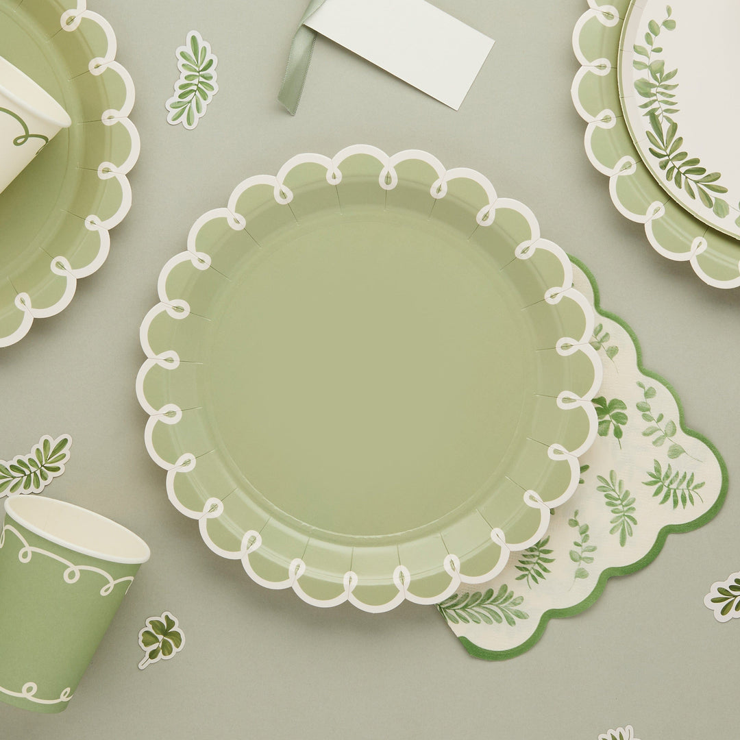 Botanical Party Sage Green Party Plates x 8 Disposable Plates Botanical Party Sage Green Party Plates x 8